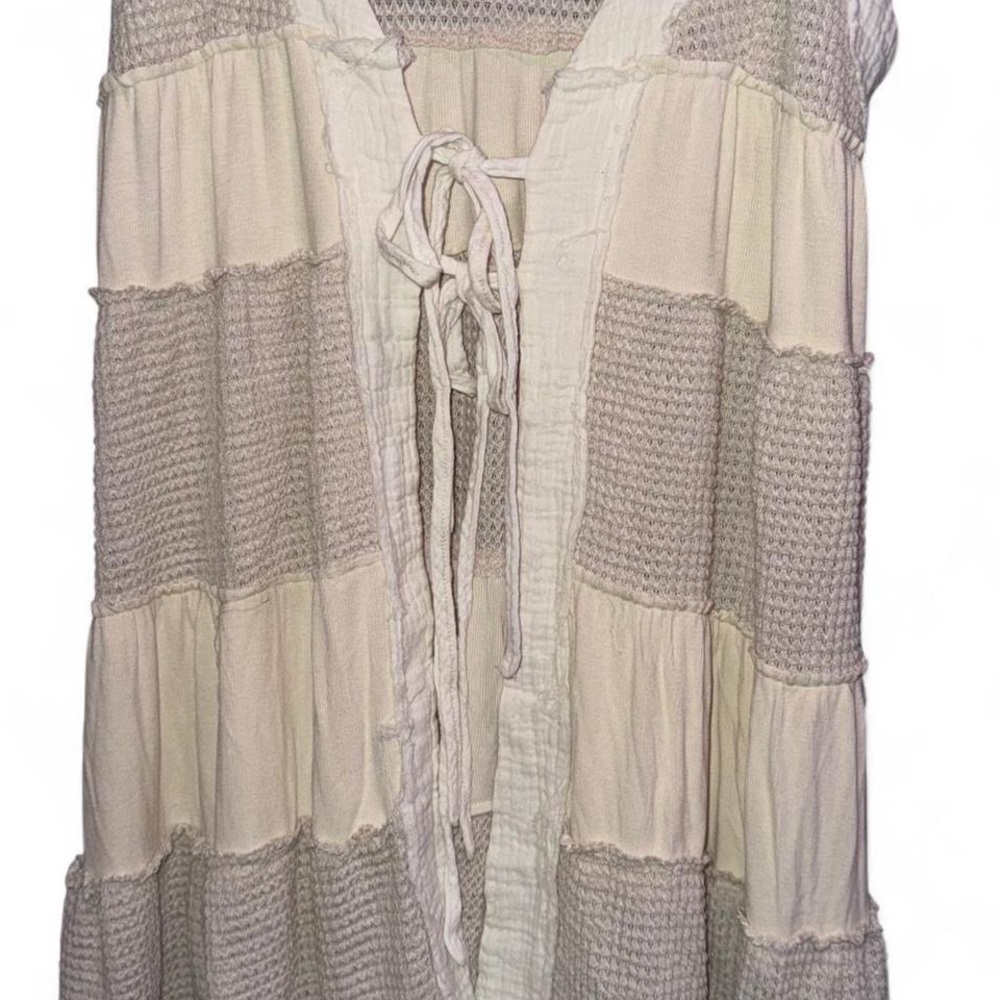 POL Boho Women’s Open Sleeveless Tie Front Distressed Ruffle Dress Coverup NWOT - Picture 4 of 10